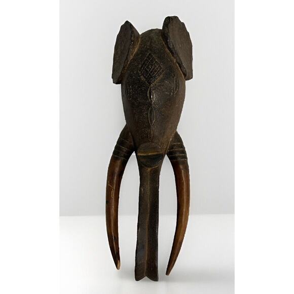 African Ivory Coast Made Elephant Mask Large Wooden 24” Wall Hanging